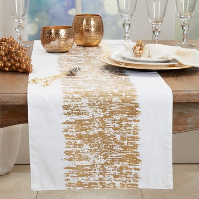 Gold Metallic Banded Cotton Table Runner, 16" x 120"