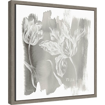 Gray Floral Canvas Print with Wooden Frame, 16 x 16 inches