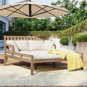 Outdoor Daybed, Patio Sunbed, Wooden Chaise Lounger Chair with Cushion & Four Pillows for Poolside, Backyard, Garden - ModernLuxe - 1 of 4