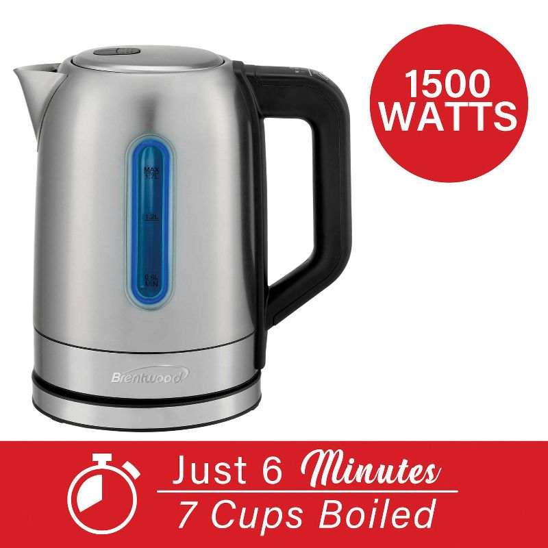 Brentwood 1,500-Watt 1.79-Qt. Cordless Digital Stainless Steel Kettle with 5 Temperature Presets and Swivel Base, 5 of 11