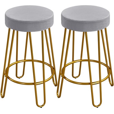 Yaheetech Set of 2 Upholstered Velvet Counter Stools with Metal Legs
