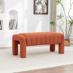 SEYNAR Modern Glam Teddy Velvet Fabric Rectangle Ottoman - 1 of 4