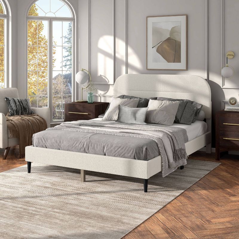 HOMES: Inside + Out Queen Heartwild Modern Boucle Upholstered Rounded Platform Bed White, 3 of 21