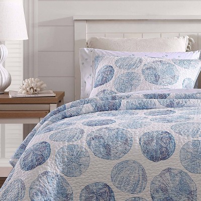 Seaside Serenity Blue Cotton Full/Queen Reversible Quilt Set
