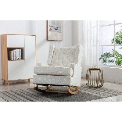 Rocking Accent Chair, Tufted Upholstered Luxury Wingback for Nursery, Living Room