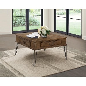 NicBex Retro Square Solid Wood Coffee Table with Storage Drawers & Metal Legs,Modern Side Table for Living Room,Apartment,31.5" - 1 of 4