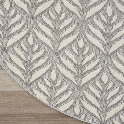 Aloha 8' Round Gray Synthetic Tropical Palm Outdoor Rug