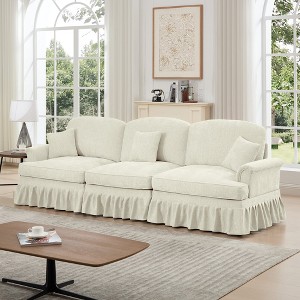 Hrinhom 107"W Elegant Mid Century Large 3 Seater Sofa Couch with Flared Arms and Removable Ruffles Pleats Skirts - 1 of 4