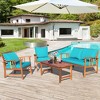 Costway 8PCS Wooden Patio Furniture Set Table Sofa Chair Cushioned Garden Turquoise - 4 of 4