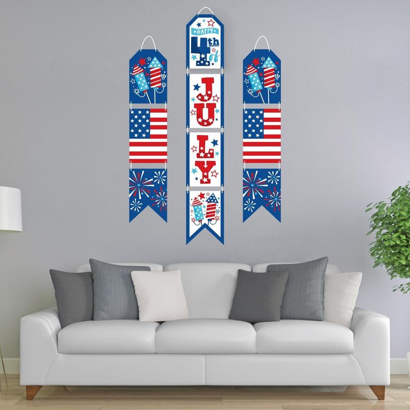Big Dot of Happiness Firecracker 4th of July - Hanging Vertical Paper Door Banners - Red, White and Blue Party Wall Decoration Kit - Indoor Door Decor, 2 of 8