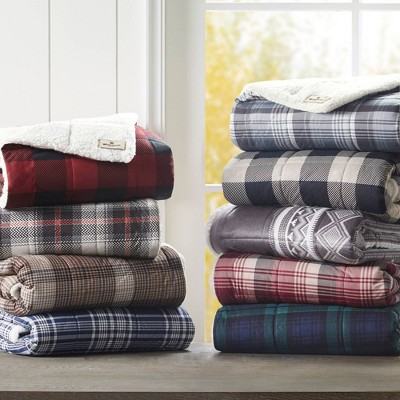 Lumberjack Brown Plaid Wool Sherpa Reversible Throw Blanket