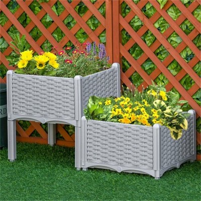 YONWAY Set of 2 Raised Garden Bed with Legs, Self-Watering Planter Box Raised Bed to Grow Flowers,  & Vegetables, Gray(7.25"H+10.25"H)