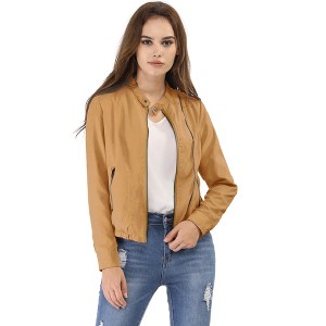 INSPIRE CHIC Women's Stand Collar Zip Up Biker Lightweight Moto Jacket - 1 of 4