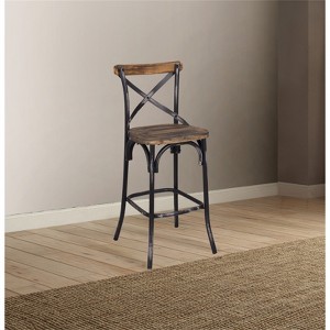 RISOKEYS Bar Chairs with Antique Black & Oak Finish - Industrial Style 29" Seat Height Bar Chairs for Modern Dining and Home Decor - 1 of 4