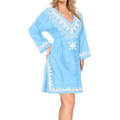 LA LEELA Women's Mini Beachwear Swim Suit Vacation Swimwear Holiday Beach Dress Summer Short Cute Bathing Suit Cover Ups
