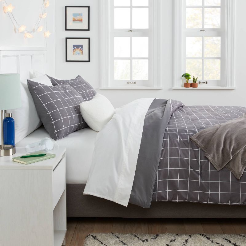 Grid Print Reversible Decorative Comforter Set with Throw - Room Essentials™, 3 of 11