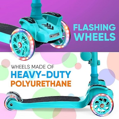 Teal Adjustable 3-Wheel Kids Scooter with LED Lights and Fold-Out Seat