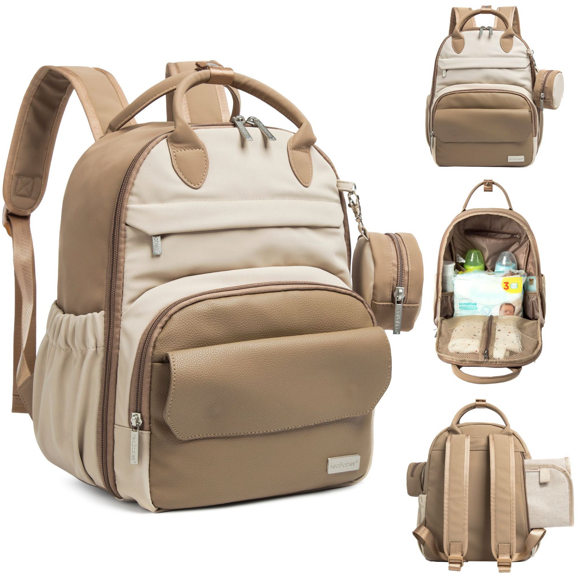KeaBabies Diaper Bag Backpack Comes with Portable Changing Pad, Baby Bag for Mom, Baby Travel Essential (Latte, Regular)