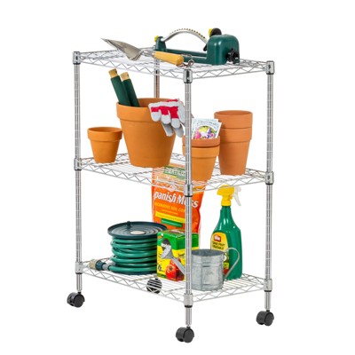 IRIS USA 3-Tier Silver Metal Storage Cart with Casters