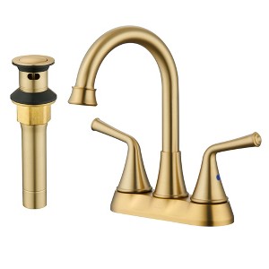CASAINC 4 in. Centerset Double Handle Bathroom Sink Faucet with 360° Swivel Spout, Stainless Steel Pop-up Drain in Brushed Gold - 1 of 1