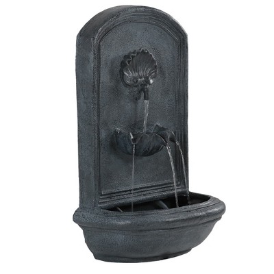 Sunnydaze 27"H Electric Polystone Seaside Outdoor Wall-Mount Water Fountain, Lead Finish