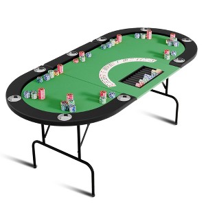 Octagon Poker Table with Collapsible Legs, Casino Leisure Gamimg Table for 8 Players, Texas Holdem Blackjack Poker Table with Stainless Steel Cup Hold - 1 of 4