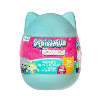 Squishville by Original Squishmallows Play and Display Storage - Four  2-Inch Plush Included - Big Foot, Axolotl, Parrot, Chameleon - Hang or  Stand