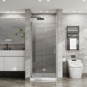 KTMBDW Bifold Frameless Glass Shower Door 34 in.W x 72 in.H Pivot Swing Shower Doors with 1/4 in. Clear Tempered Shower Glass Panel - 1 of 4