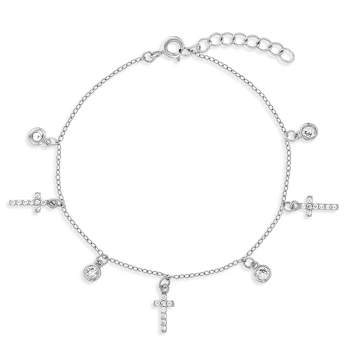 Girls' Cross Charms & Clear CZ Bracelet Sterling Silver - In Season Jewelry