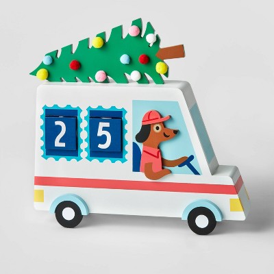 11.5" Dog in Truck Wood Christmas Countdown Sign White - Wondershop™