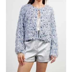 Women's Feathered Sequin Cardigan - SKIES ARE BLUE - 1 of 4