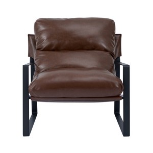 VEVOR Accent Chair, Modern PU Leather Armchair, Cozy Upholstered Chair, with Soft Foam Cushioning, Sturdy Metal Frame, and Detachable Cushion, Brown - 1 of 4