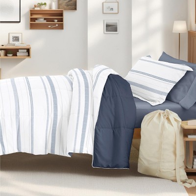8PC Campus Ready Dorm TwinXL Bedding Bundle, Patterned Comforter Set, Solid Sheet Set, Pillows and Laundry Bag - Becky Cameron