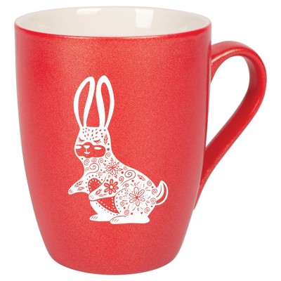 Elanze Designs 10 Ounce Metallic Finish New Bone China Tea Coffee Cup Mug� Crimson Red Gentle Floral Rabbit