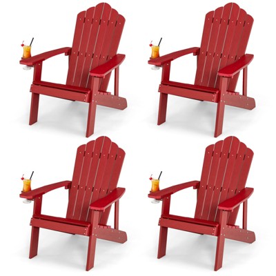 Tangkula 4PCS Adirondack Chair HIPS Adirondack Chair w/Cup Holder Realistic Wood Grain Weather Resistant Outdoor Chair for  380 LBS Weight Capacity Black/Navy/White/Teak/Dark Green/Red/Light Grey/Yellow