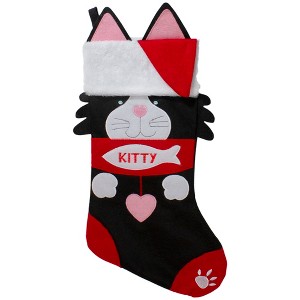 Northlight 19.5" Black and Red Embroidered Kitty Cat Christmas Stocking - 1 of 4