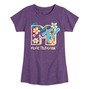 Girls' - MTV - Drawn Floral Logo Fitted Short Sleeve Graphic T-Shirt - 1 of 4