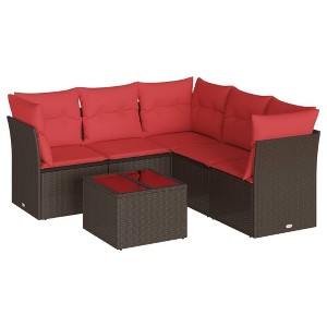 vidaXL 6 Piece Patio Sofa Set with Cushions Brown Poly Rattan - 1 of 4
