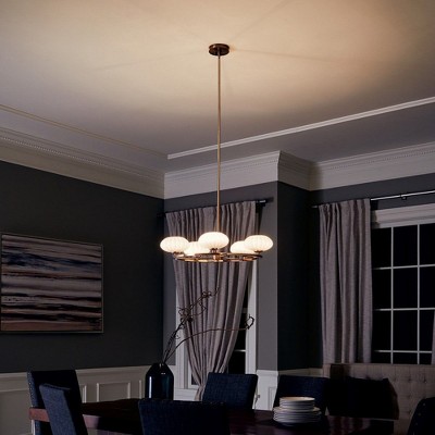 Fox Gold Mid-Century Modern 6-Light Chandelier with Satin Etched Glass
