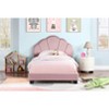 APRILSOUL Pink Upholstered Twin Size Platform Bed for Kids, Wooden Bed Frame with Slatted Bed Base, Cute Bed Frame with Shell Design Headboard. - 2 of 4