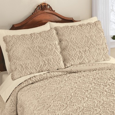 Beige Embroidered Faux Fur Standard/Queen Sham