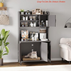 Bedroom Large Cat Litter Box Enclosure Furniture - Farmhouse Style Pet House w/ 3 Open Shelves, Storage Cabinet & Scratch Pad - 1 of 4