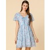 Allegra K Women's Floral Printed Flare Short Sleeve Lace-up V Neck A-Line Chiffon Dress - 3 of 4