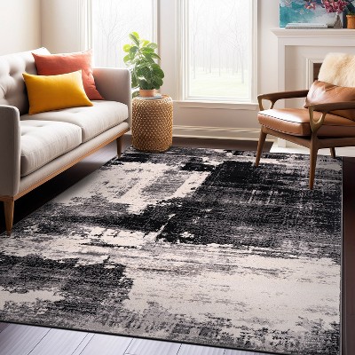 Black and Gray Abstract 5' x 7' Stain-Resistant Area Rug