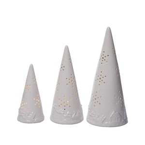 Transpac 11.5 in. Holiday Cone Tree Embossed Set of 3 - 1 of 2
