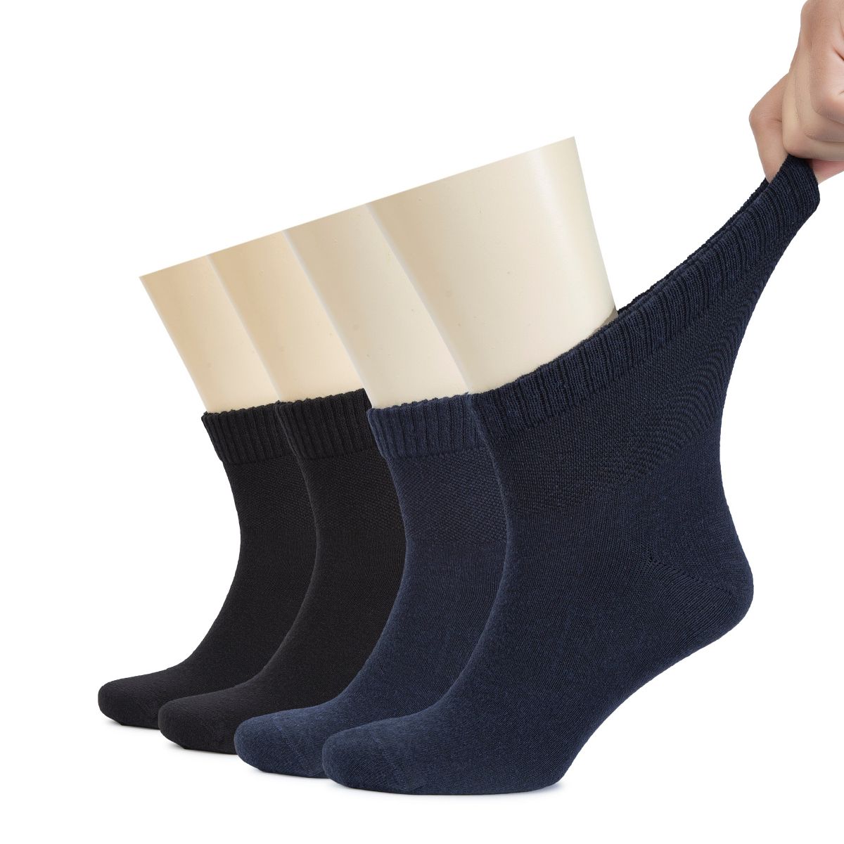Hugh Ugoli Men's Cotton Diabetic Ankle Socks Wide Fit Seamless Toe Non-Binding, 4 Pairs