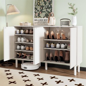TIRAMISUBEST Shoe Cabinet Shoe Rack with 5 Solid Wood Legs, Sideboard Buffet Cabinet with Fluted Doors,4-Door Storage Cabinet with Adjustable Shelves - 1 of 4