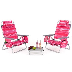 Costway 2-Pack Folding Backpack Beach Chair Table Set 5-Position Outdoor Reclining Chair Blue/Navy/Pink/Pattern/Flower/Yellow - 1 of 4