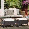 Tangkula Outdoor PE Wicker Ottoman Set of 2 Patio Rattan Footrest Seat with Soft Cushions & Curved Acacia Wood Handles Beige/Navy Blue/Red/Off White - 2 of 4