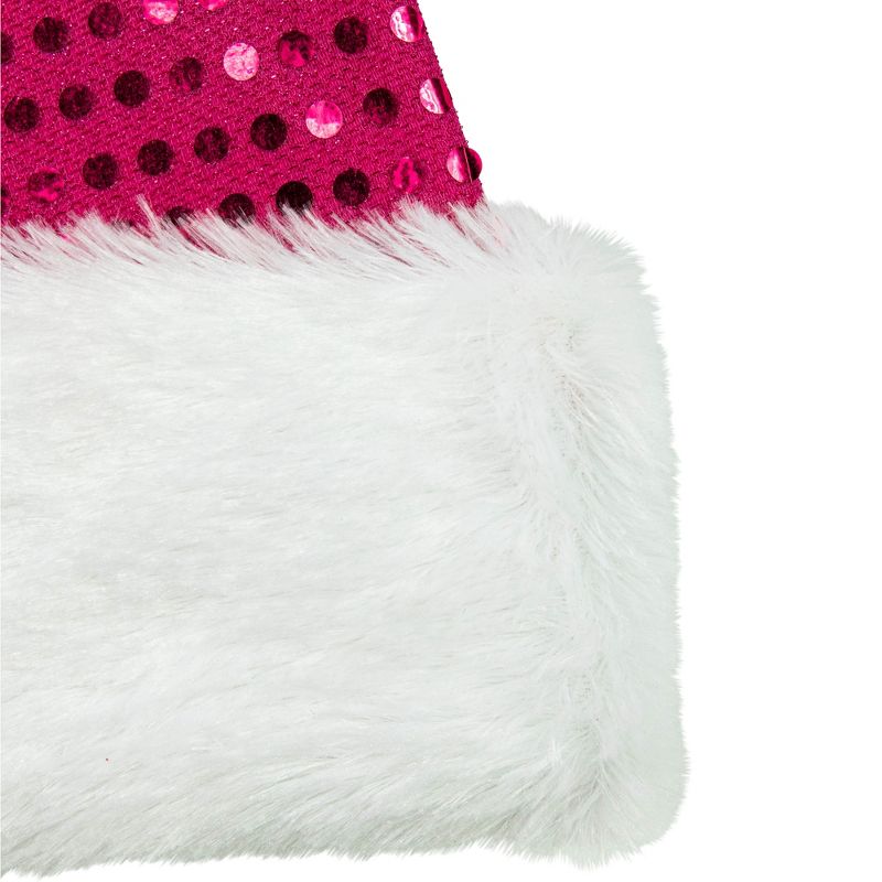 Northlight Unisex Adult Sequined Christmas Santa Hat with Faux Fur Cuff  - One Size - Pink and White, 2 of 5